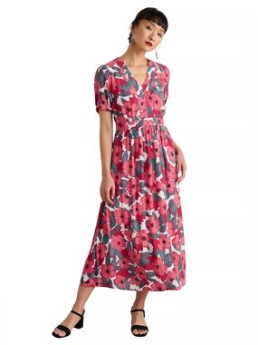 Seasalt Cornwall Pink Birch Leaf Dress Size 10 Romantic Feminine Soft Girl